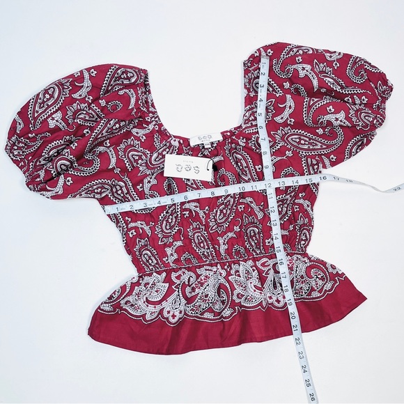 NEW! SEA New York BLOCK PRINT SHIRRED SWEETHEART puff sleeve top XXS and L - Picture 5 of 8